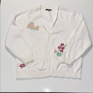 Vans White Floral Embroidered V-Neck Cardigan Size M
